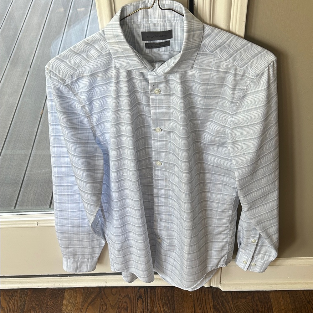 Calvin Klein Light Gray Checkered Dress Shirt